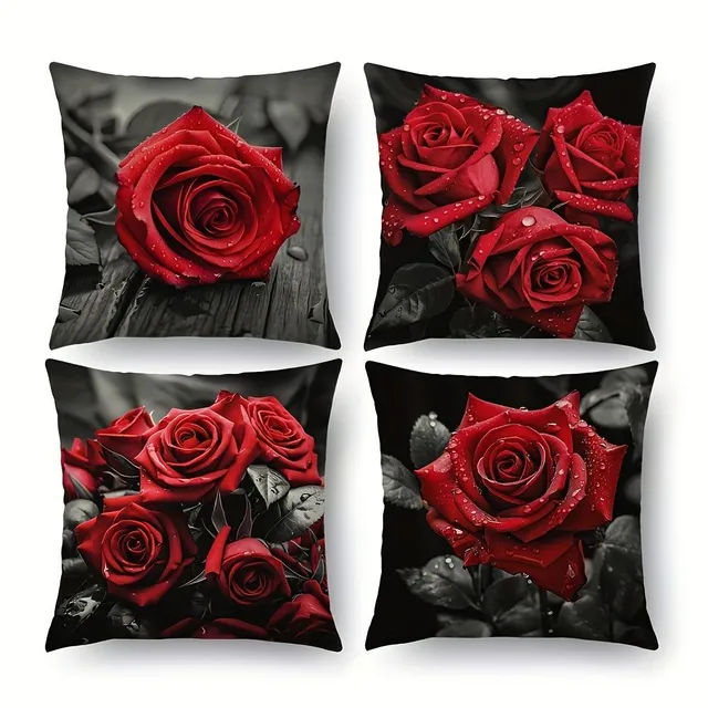 Luxury 4 pillowcase set with motifs of red roses