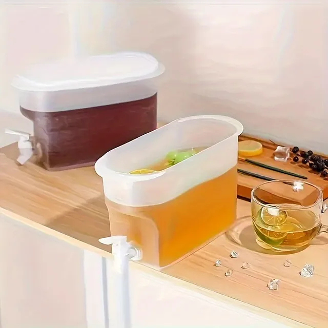 Large plastic pot for drinks with tap, water cooler for juices and drinks, drinking pot for fridge with tap