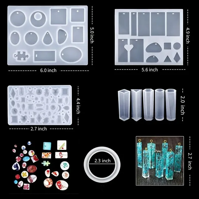 186-piece starter set of silicone resin casting forms with letters, numbers and tools for making resin jewelry