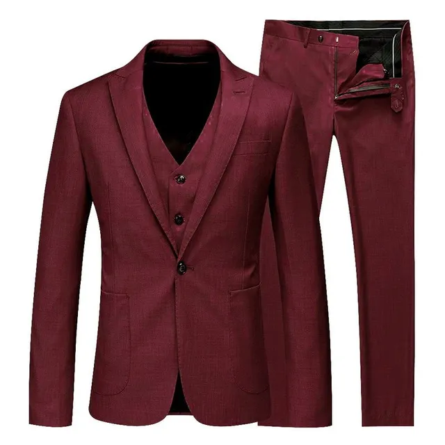 Men's luxury set Victor | Vest + Jacket + Trousers wine-red s