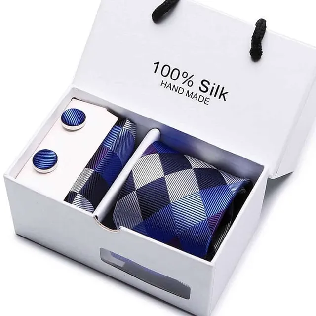 Luksusowy męski zestaw Vangise | krawat, chusteczka do nosa, spinki do mankietów sb27