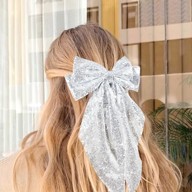 Designer decorative hair bow with sewn sequins - several color and cut variants