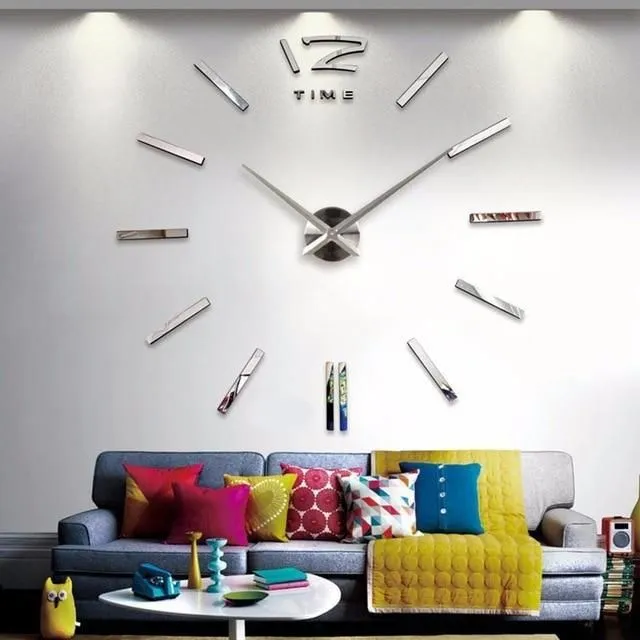 Modern 3D wall clock silver-1 40-60cm