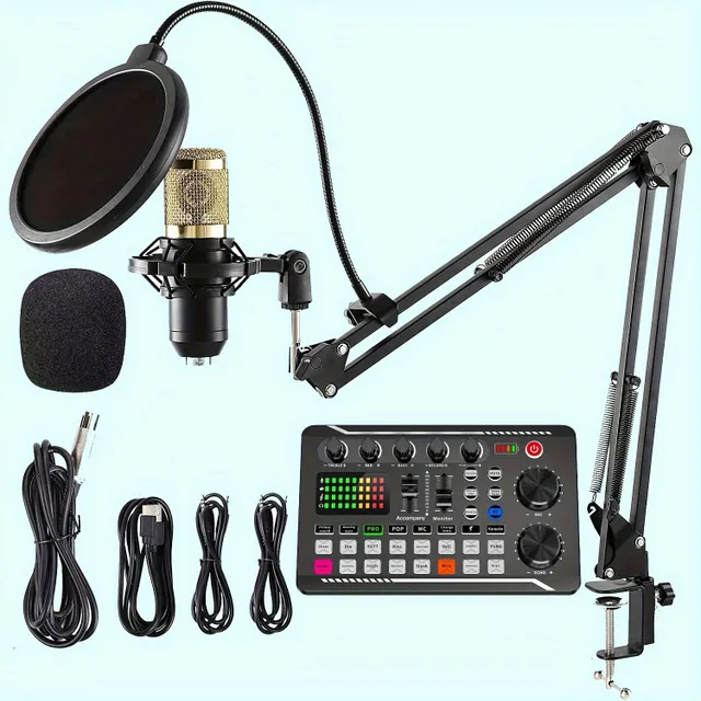 Nástroje pro podcasting - kompletní sada s mikrofonem, stojanem, mixpultem pro PC, notebook, smartphone - nahrávání her, streamování