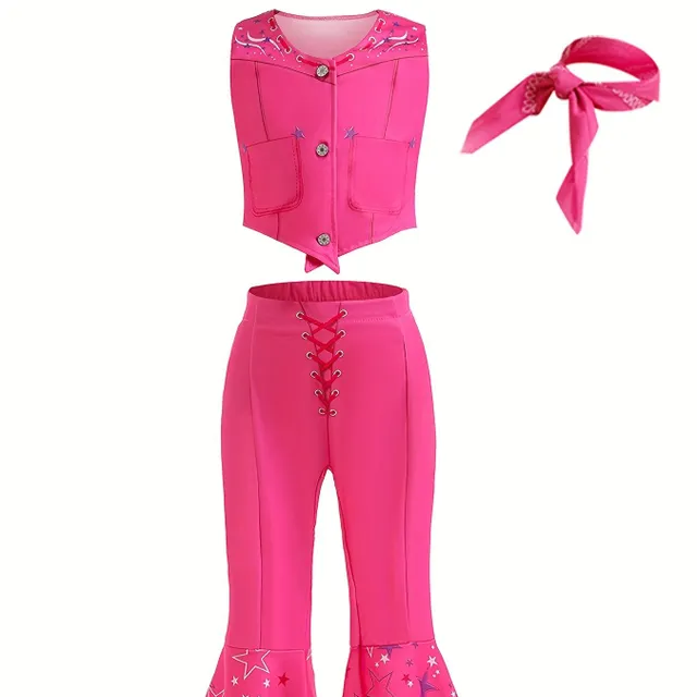 Cowgirl costume from the movie 2023 (for children) - Vest, extended pants & accessories, Halloween, carnival.