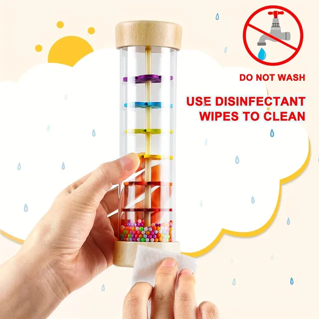 Montessori toy - wooden rain instrument with bead drops