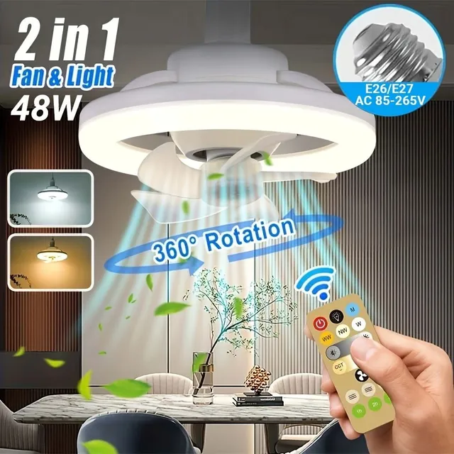 Ventilator de tavan modern cu iluminare și telecomandă 48W