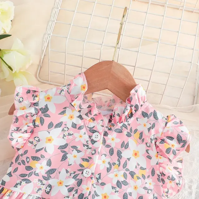Dětské šaty pro novorozence s motýlovými rukávy a s květinovým vzorem