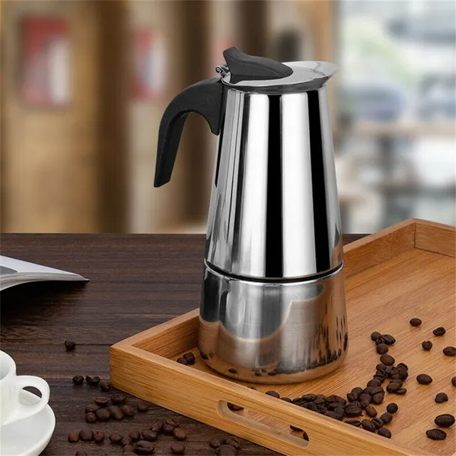 Cafetieră din oțel inoxidabil pentru cafea moka, espresso, latté - Percolator pentru aragaz - 1 buc