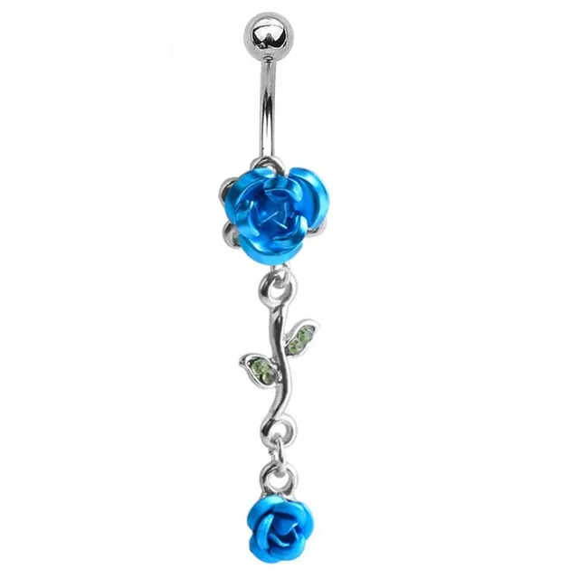 Designer belly button piercing in blue with hanging ornament