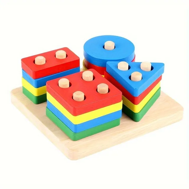 Dřevěná montessori hračka pro děti - geometrické puzzle s náhodnou barvou