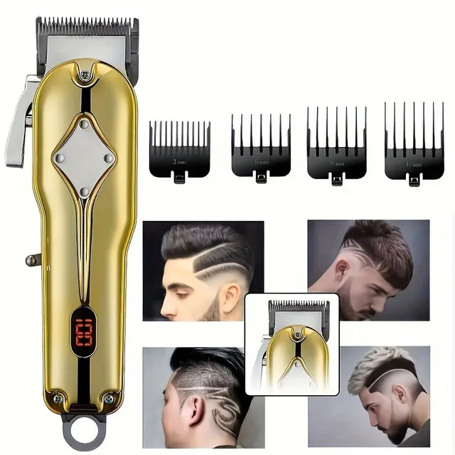 Professional wireless hair and beard trimmer with LED display and USB charging