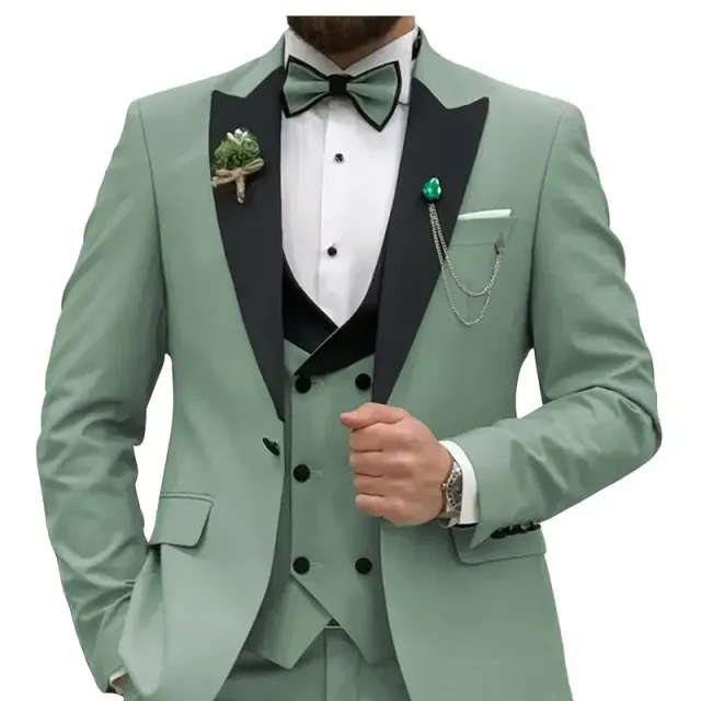 Pánske oblek Slim Fit s dvojitým upínanie, kravatu, vestu a nohavice - pre svadby, gule, obchodné príležitosti [doplnky nie sú zahrnuté]