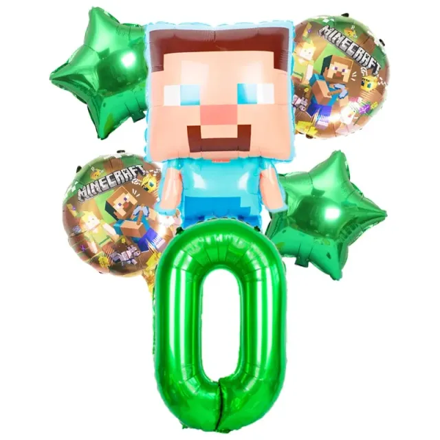 Stylish set of birthday balloons in the performance of popular characters from Minecraft