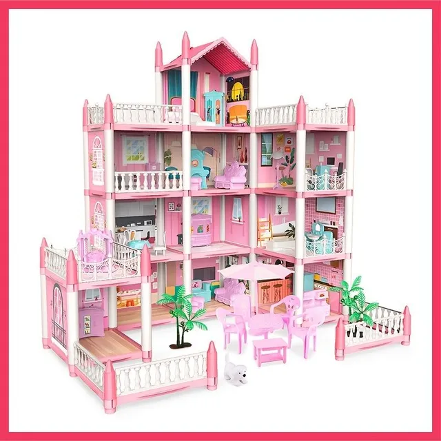 Pink children's playhouse - DIY kit with furniture for girls