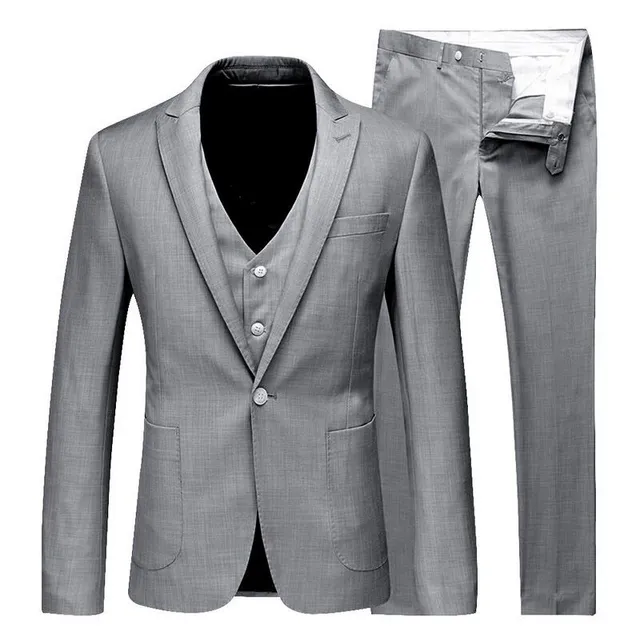 Set de lux pentru barbati Victor Vest + Jacheta + Pantaloni gray l