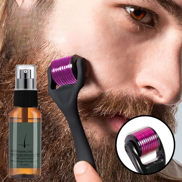 Sada na podporu růstu vousů - vyživovací olej a váleček na vousy