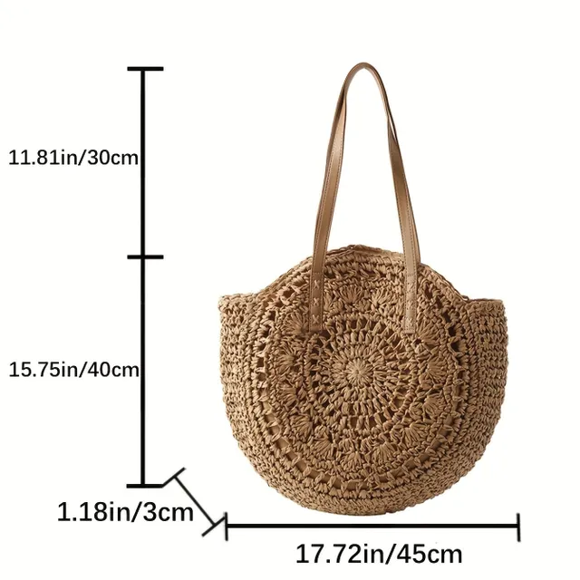 Straw knit casual bag - round shape with double ear, literary beach bag