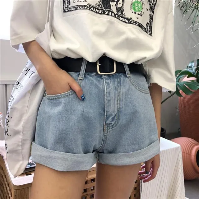 Denim shorts with flared leg and high waist