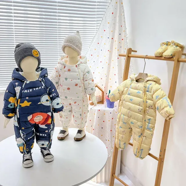 Combinaison automne/hiver pour bébé en coton épais avec capuche et manches longues