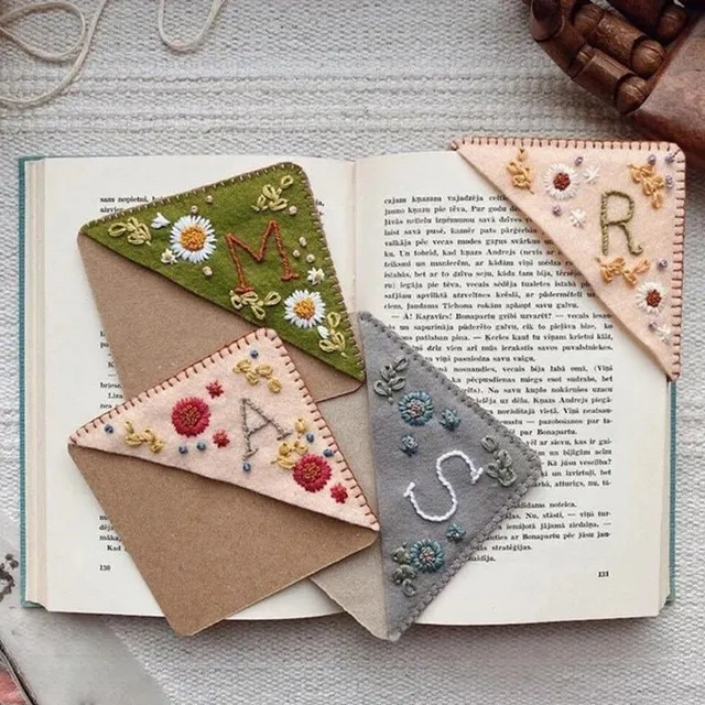 Stylish textile bookmark from decorative filter with design embroidery and initial - more variants