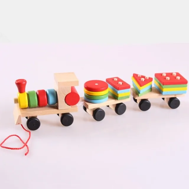 Wooden train with geometric shapes