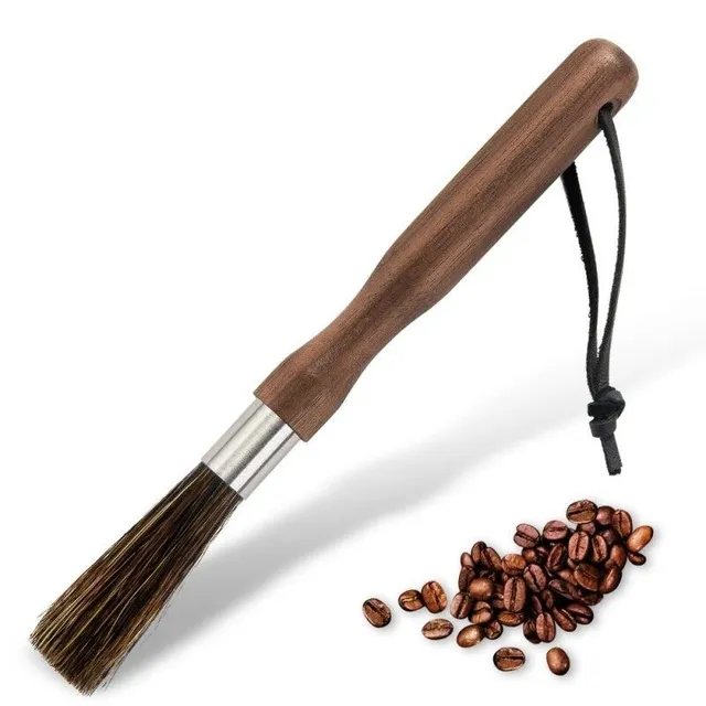 Wooden brush for cleaning coffee machine with case