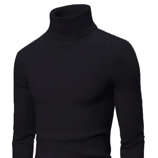 Male turtleneck, knitted, slim-fit, for leisure, warm monochrome, high elastic sweater in autumn and winter.