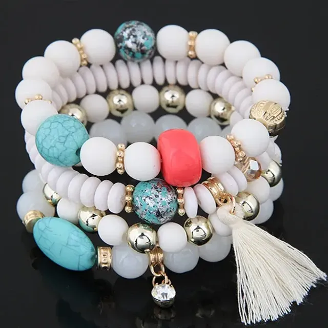 Czech multi-part boho bracelets with charms, beads and tassels for women