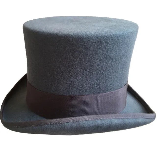 Gray 18,0cm 7" Mad Hatter top hat, Victorian wool felt costume, steampunk