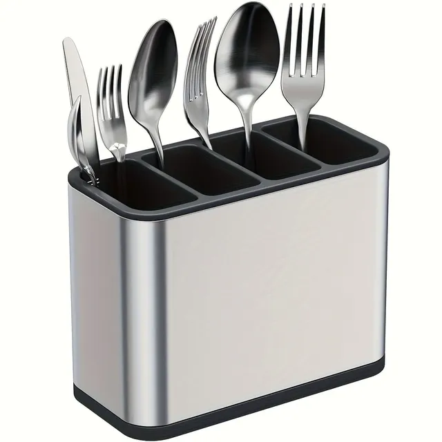 Stainless steel dish stand with 4 compartments, anti-slip base and removable drip bowl - resistant to rust