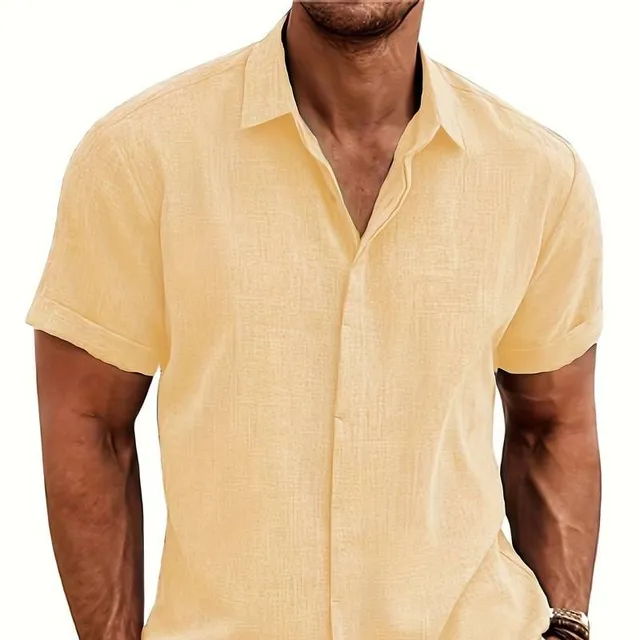 Pánská stylová a ležérní volná košile s límečkem, knoflíky a krátkými rukávy