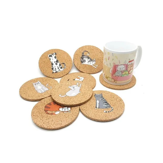 Cork coasters with cat and dog 2 pcs