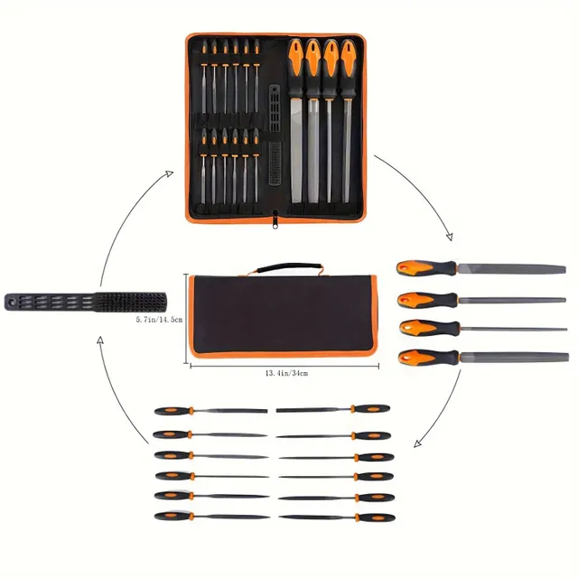 Set of files in case, premium steel T12 forged in pocket, precise flat/triangle/half-round/round file with needles and brushes
