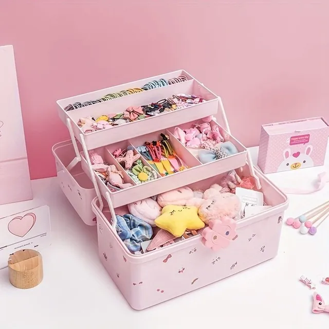 Large capacity multi-functional storage box for hair clips and rubber bands