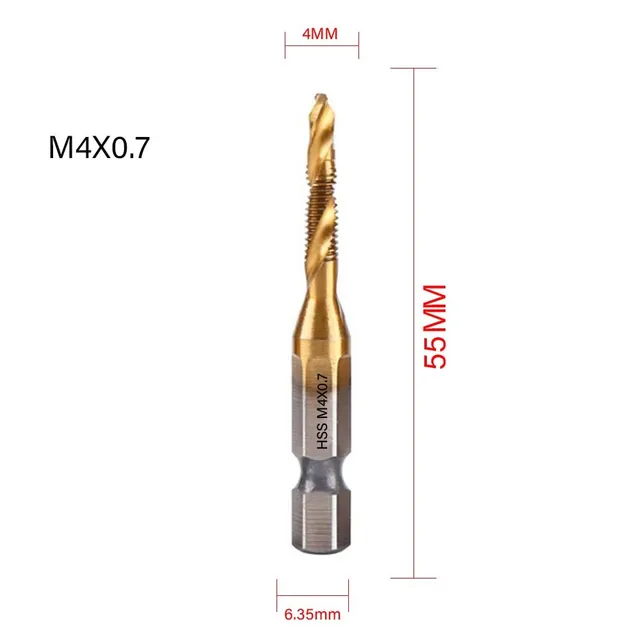 Foret à percussion avec tige hexagonale en titane HSS - Ensemble de tarauds métriques M3 M4 M5 M6 M8 M10 - Outils à main