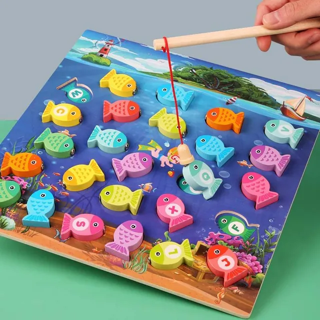 Children's Learning Wood Game Magnetic Fishing