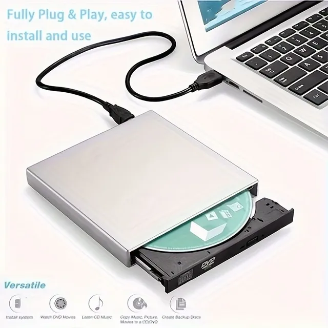 Externé CD DVD mechanika Pre notebook, Prenosný tenký USB 2.0 CD horák, CD/DVD +/- RW ROM Optický ovládač pre notebook Podpora pre Windows 10/8.1/7/XP/Vista, Linux, Mac OS