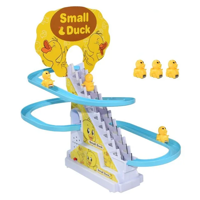 Jucărie electronică pentru copii cu animal de pluș care urcă pe scări - rață/pinguin, lumină și muzică distractivă