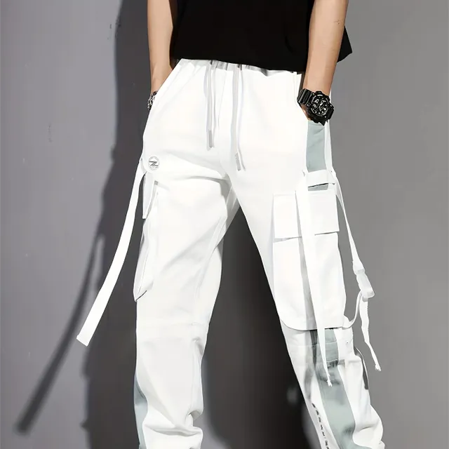 Colorful cargo pants with pockets and ribbons - ideal for casual look and everyday wearing