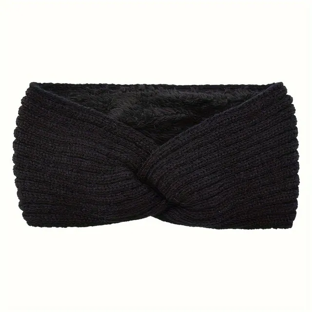 Fashion knitted headband with cross pattern - warm, soft, protects ears from cold