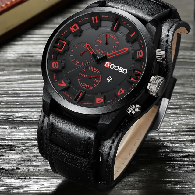 Men's watch with leather strap