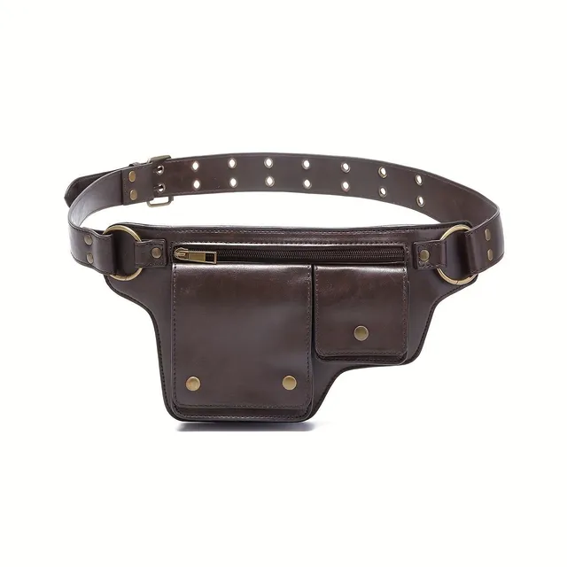 Punkáčská ledvinka z vintage PU kůže, trendy fanny pack na outdoor a cestování