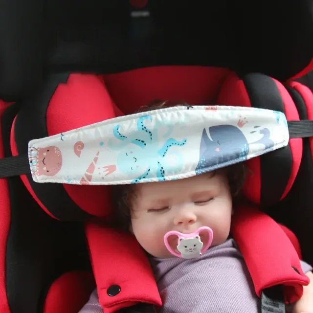 Nastavitelná opora s páskem na hlavu dítěte při spaní do autosedačky - Více variant