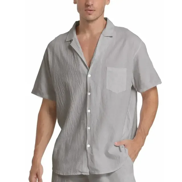 Men's 2-piece summer set in cotton and linen - short sleeve and shorts