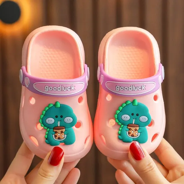 Children's perforated foam slippers with cute accessory