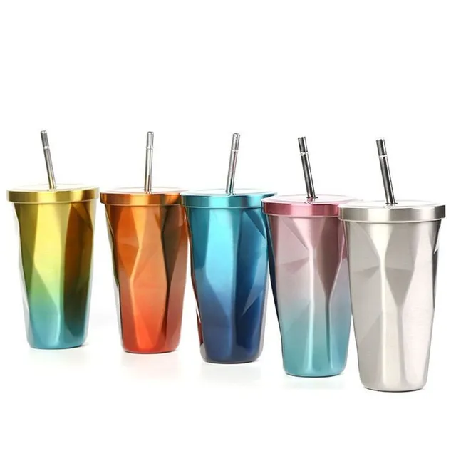 Stainless steel travel mug with straw