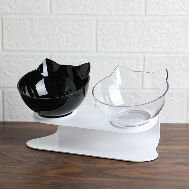 Cute unique cat food bowls clear-black-double
