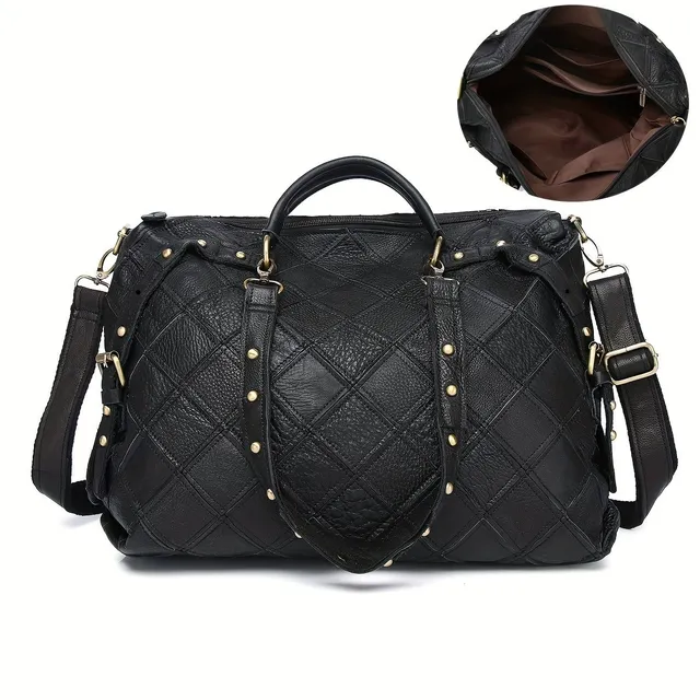 Large capacity plaid bag Color Block, shoulder bag with texture from PU leather, universal bag for commuting for leisure