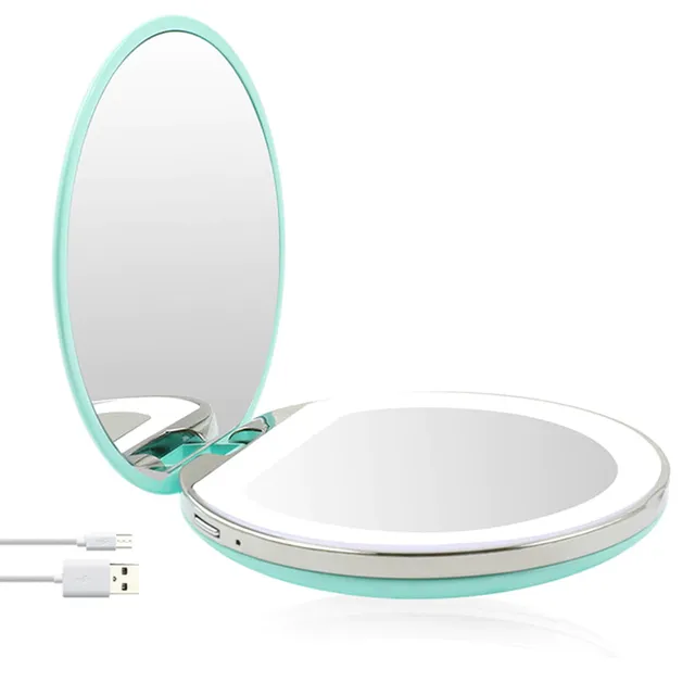 Cosmetic folding LED pocket mirror